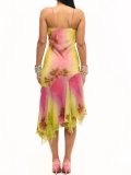 Women Ruffled Suspender Elegant Embroidered Flower Summer Dress
