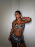 Women Sexy Metal Chain Hollow Beaded Halter Neck Strap Backless Vest Body Chain Top
