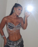 Women Sexy Metal Chain Hollow Beaded Halter Neck Strap Backless Vest Body Chain Top