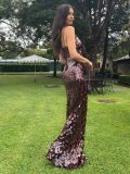 Women New Sexy Irregular Sequin Halter Neck V-Neck Maxi Dress