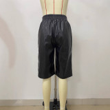 Women Summer Loose Casual Pocket Pu-Leather Shorts