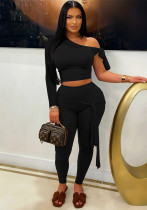 Women Sexy Single Long Sleeve Top and Long Pants Two-Piece Set