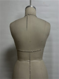 Women Sexy Metal Chain Hollow Beaded Halter Neck Strap Backless Vest Body Chain Top