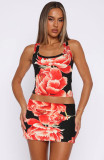 Women Sexy Printed Tank Top and Mini Skirt Set