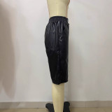 Women Summer Loose Casual Pocket Pu-Leather Shorts