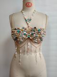 Women sexy Basics Strapless chest ornament beaded body chain Top