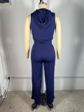 Women Patchwork hooded sleeveless top and trousers two-piece set