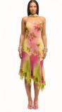 Women Ruffled Suspender Elegant Embroidered Flower Summer Dress