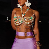 Women sexy Basics Strapless chest ornament beaded body chain Top