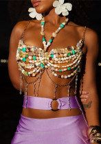 Women sexy Basics Strapless chest ornament beaded body chain Top