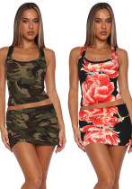 Women Sexy Printed Tank Top and Mini Skirt Set Women Sexy Printed Tank Top and Mini Skirt Set