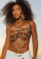 Women Beaded Halter Neck Hollow bra sexy colorful beads Strapless body chain