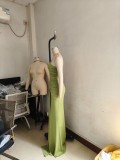 Women Solid Maxi Dress One Shoulder Pleated Dress