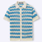 Men's American hollow jacquard ripple summer short-sleeved knitting polo T-shirt