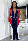 Women Patchwork hooded sleeveless top and trousers two-piece set
