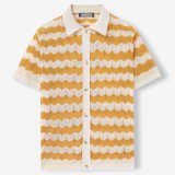 Men's American hollow jacquard ripple summer short-sleeved knitting polo T-shirt