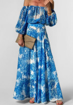 Women Spring Elegant Off Shoulder Print Dress