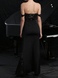 Women spring Summer Off Shoulder Lace Patchwork Evening Dress
