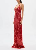 Women New Sexy Irregular Sequin Halter Neck V-Neck Maxi Dress