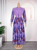 Plus Size Women African Elegant Print Long Sleeve Dress