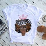 Women Round Neck Short Sleeve Flower Letter Print Summer T-shirt