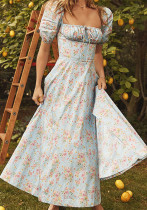 Women Spring Printed French Floral Backless Suspender Slit Dress Women Spring Printed French Floral Backless Suspender Slit Dress