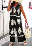 Plus Size Women Print Summer Suspender Top and Pants Two-piece Set