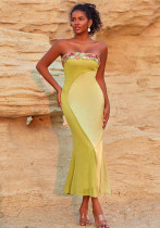 Women Trendy Flower Patchwork French Holidays Strapless Dress