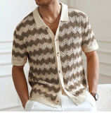 Men's American hollow jacquard ripple summer short-sleeved knitting polo T-shirt