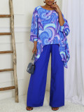 Women Elegant Round Neck Long Sleeve Top and Pants Two-piece Set