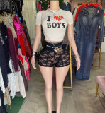 Women Sexy Letter Print Top and Shorts Casual Two-piece Set