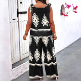 Plus Size Women Print Summer Suspender Top and Pants Two-piece Set
