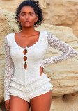 Women summer sexy long-sleeved hollow lace Backless Jumpsuits
