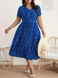 Plus Size Women Elegant V-neck Short Sleeve Maxi Dress