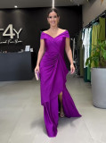 Women Halter Neck Backless Slit Maxi Dress