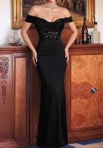 Women spring Summer Off Shoulder Lace Patchwork Evening Dress