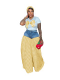 Women Patchwork Plaid Print T-shirt Casual Wide Leg Pants Two-piece Set