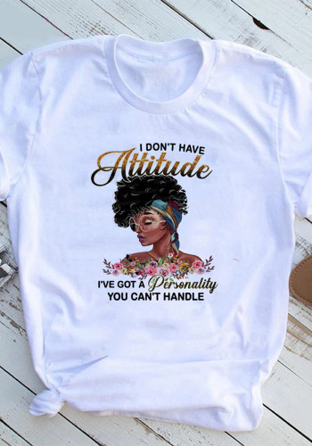 Women Round Neck Short Sleeve Flower Letter Print Summer T-shirt