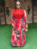 Plus Size Women African Elegant Print Long Sleeve Dress