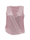 Women Summer V-neck Party Sequin Sleeveless Top