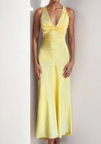 Women Sexy V-Neck Pleated Elegant Dress