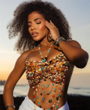 Women Beaded Halter Neck Hollow bra sexy colorful beads Strapless body chain