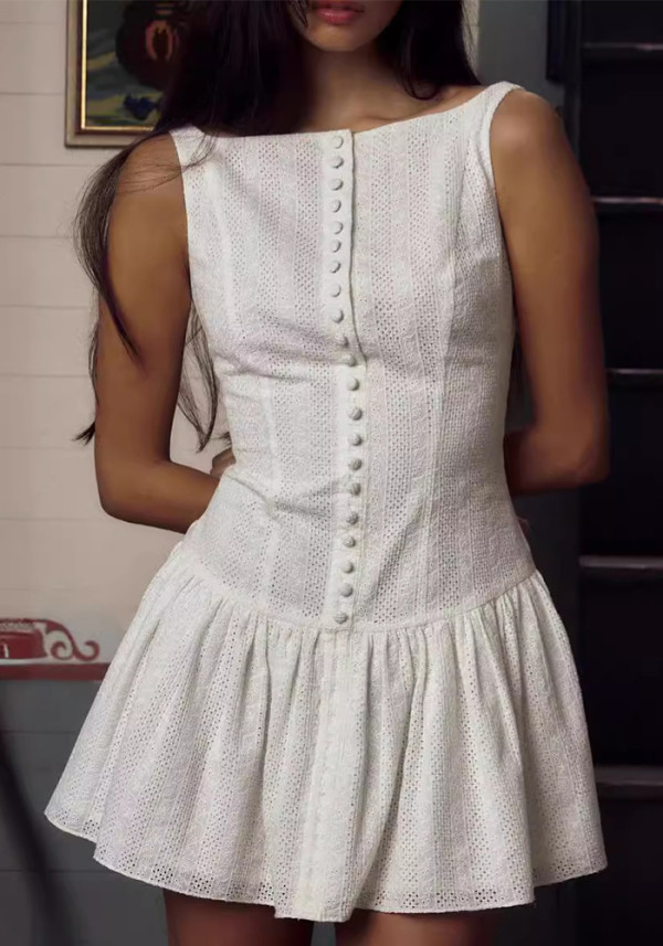 Women Summer French Square Neck Sexy Backless Strap Dress