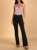 Women Summer V-neck Party Sequin Sleeveless Top