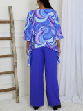 Women Elegant Round Neck Long Sleeve Top and Pants Two-piece Set