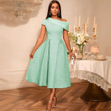 Women African Contrast Slash Shoulder Formal Party Dinner Dress
