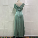 Women Halter Neck Backless Slit Maxi Dress