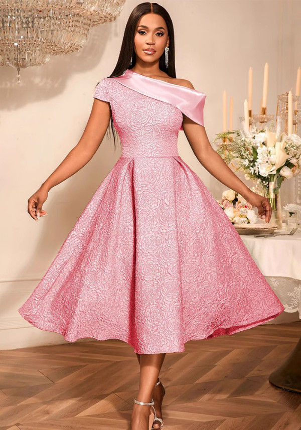 Women African Contrast Slash Shoulder Formal Party Dinner Dress