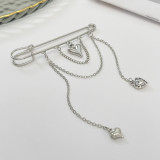 Women Heart Print Shaped Tassel Flower Bowknot Brooch
