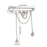 Women Heart Print Shaped Tassel Flower Bowknot Brooch